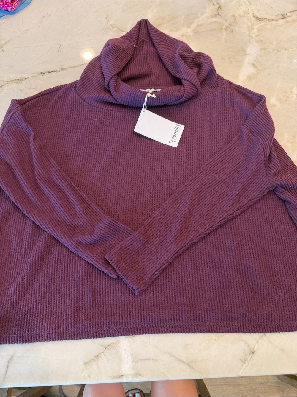 Splendid Women's Plum Ribbed Cowl Neck Sweater - Deep Purple
